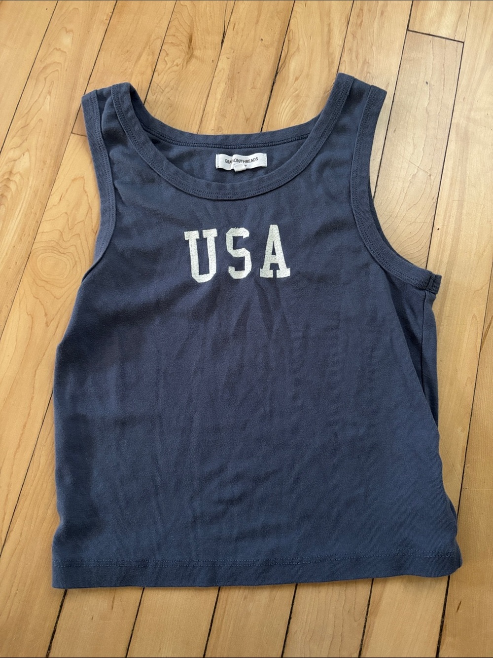 Grayson Threads Navy Tank Top with White "USA" Print